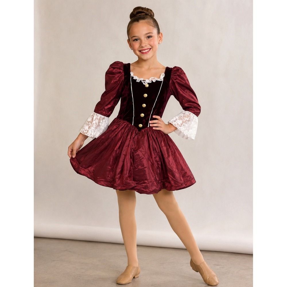Weissman Dance Costume Dress Kids Large Burgundy Velvet Lace Trim Party Wear